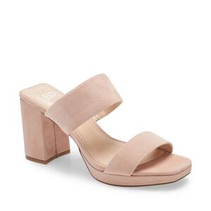 BP. Karly Platform Block Heel Slide Sandal Pink Suede